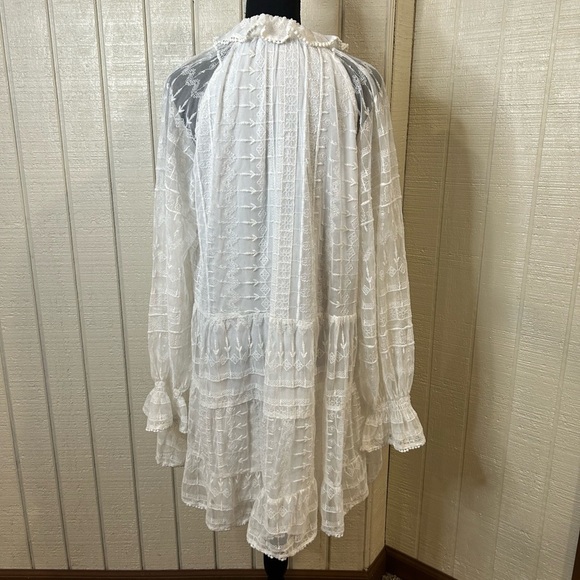 Zara White Embroidered Baby Doll Mini Dress, size Medium. - Picture 6 of 7
